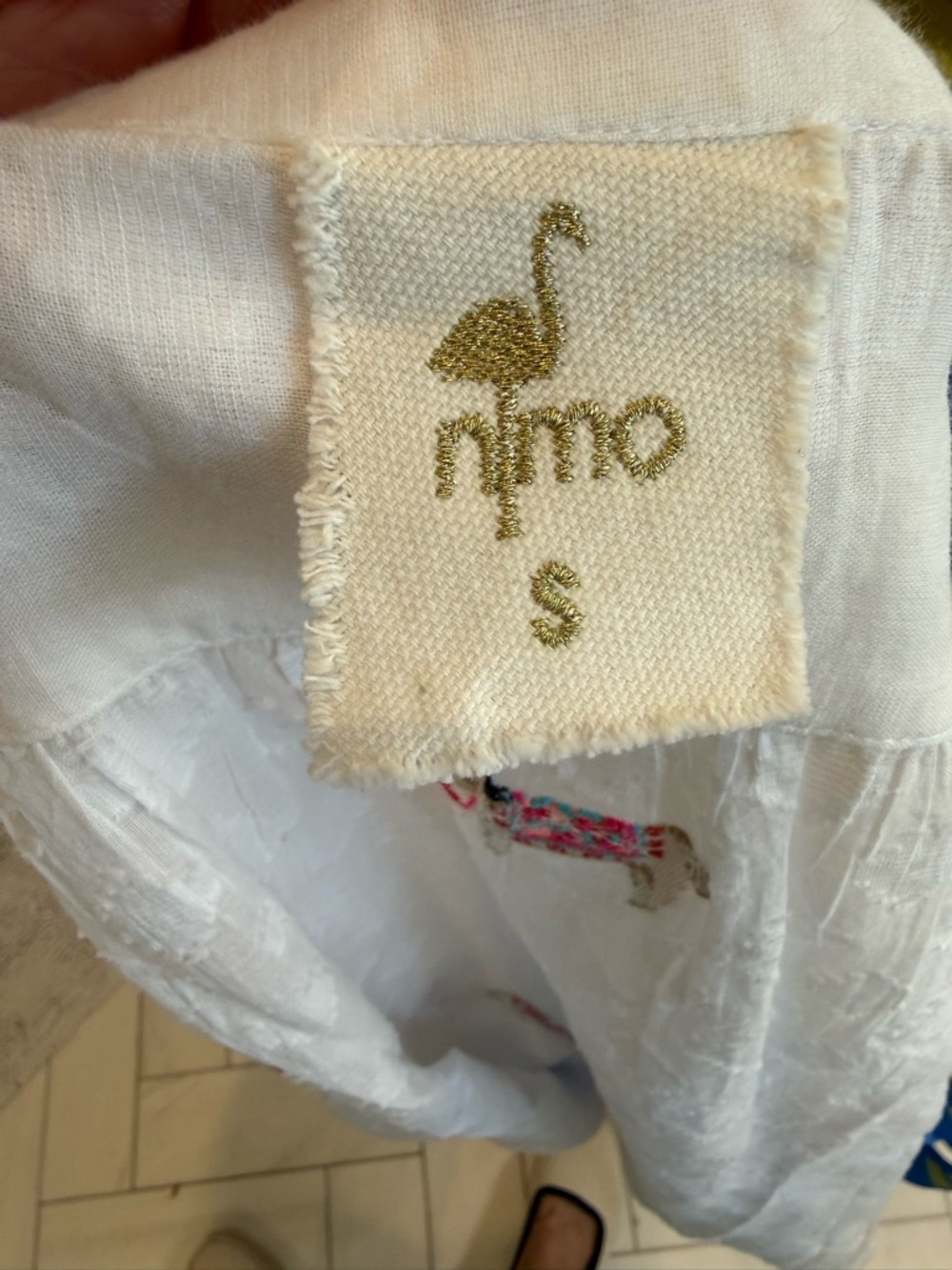NMO White Embroidered Cotton Button-Front Blouse with Pink Trim - Picture 3 of 4